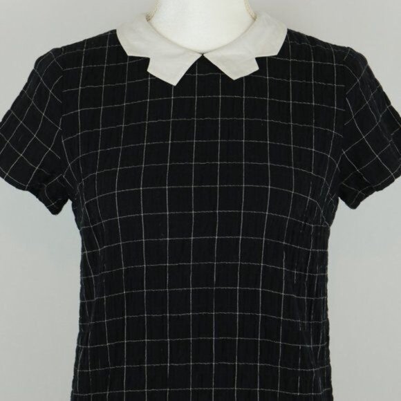 Mod Ref Clara Women's Small Black White Window Pane Plaid Peter Pan Collar Dress - Picture 2 of 8